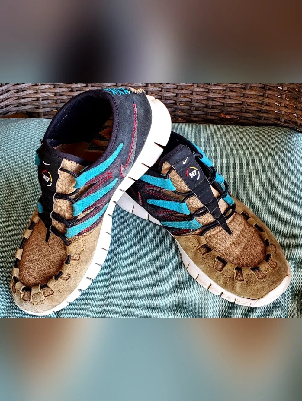 Nike N7 Men's Tan Suede Sneakers with Teal and Navy Accents Size 10